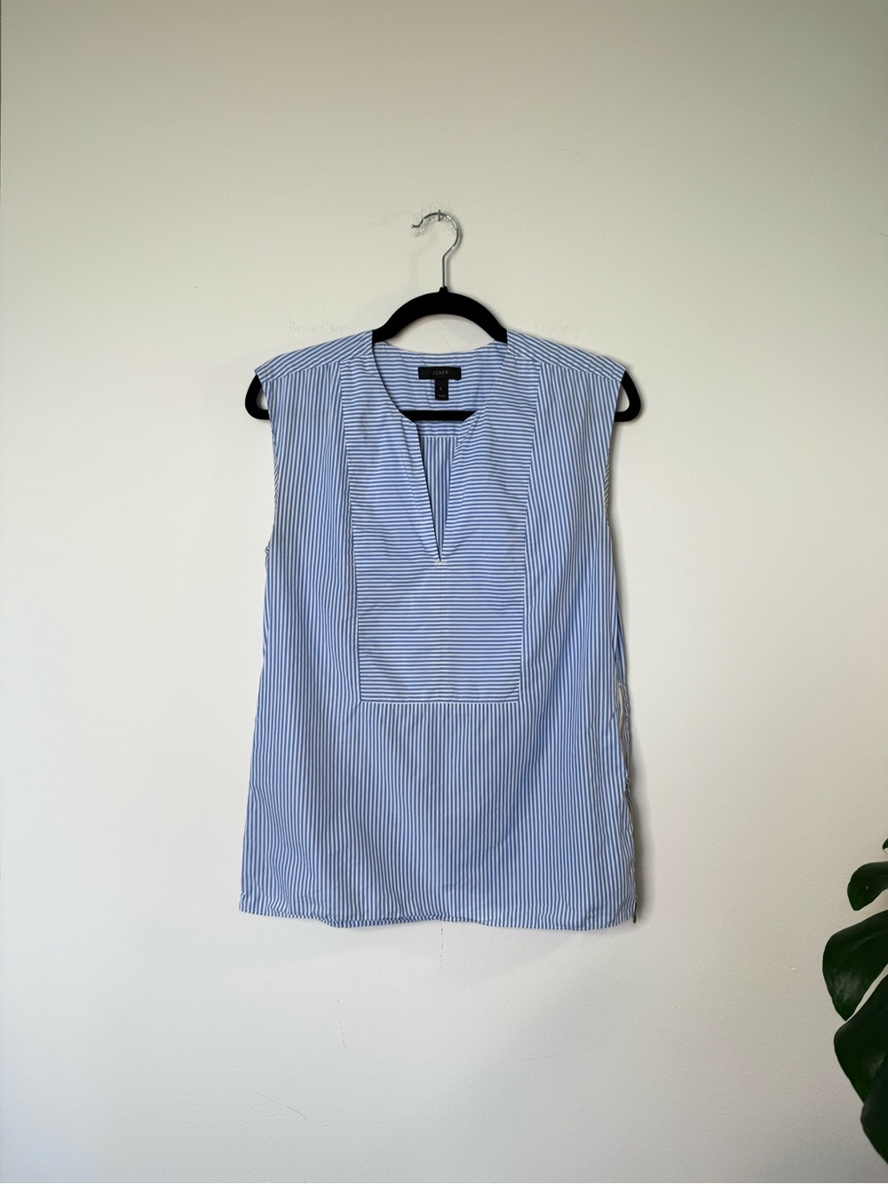 J.Crew Blue and White Striped Sleeveless Blouse with side zips